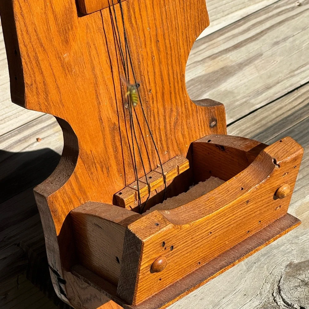 Wooden Fiddle handmade in USA display shelf flowers vintage